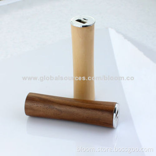 Eco-friendly Tube Power Banks, 2,200mAh, Material of Light/Red/Brown Wood